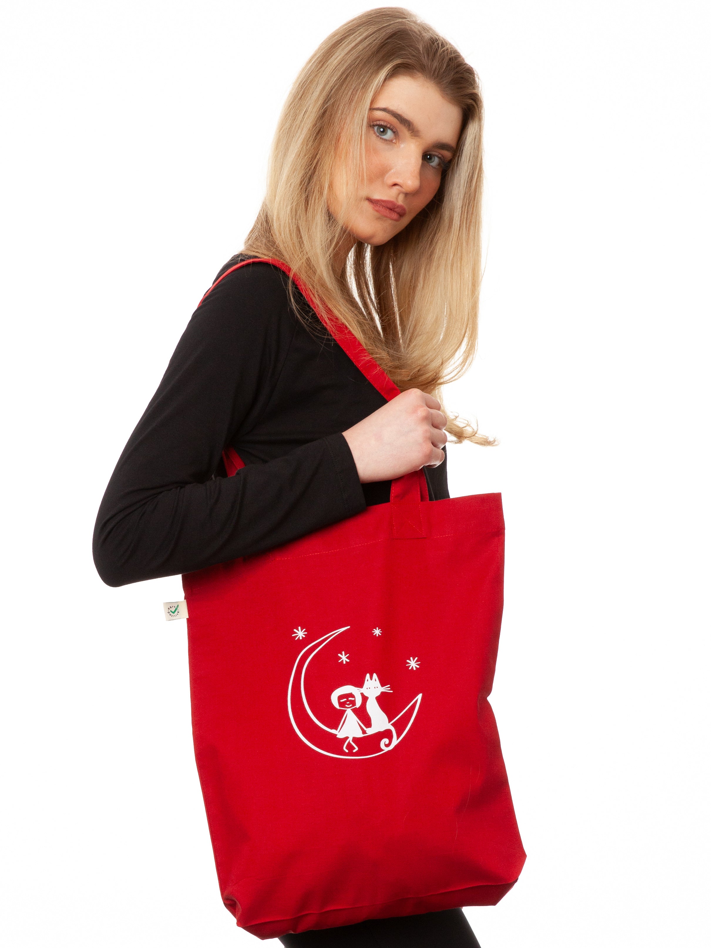 Moon Cat Tote Bag cherry red