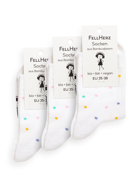 3er Pack Socken mit Viskose (aus Bambus-Cellulose) Konfetti weiß