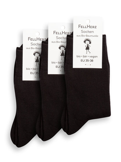 Pack of 3 warm, cuddly socks with organic cotton, black