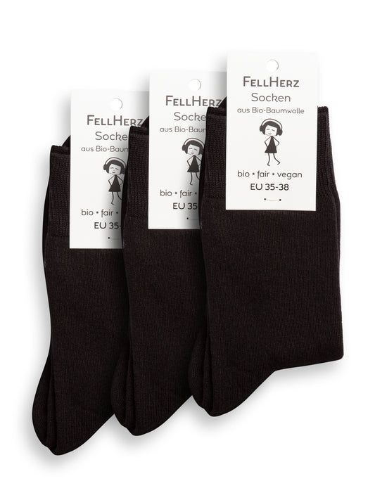 3er Pack warme Kuschel-Socken mit Bio-Baumwolle schwarz