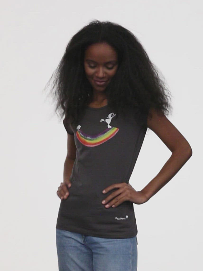 Rainbow girl Cap Sleeve dark grey