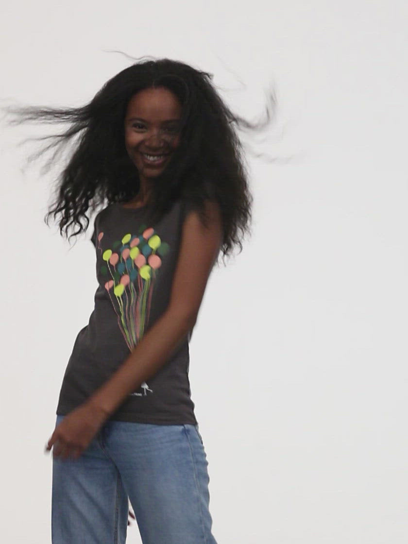 Balloons Girl Cap Sleeve dark grey