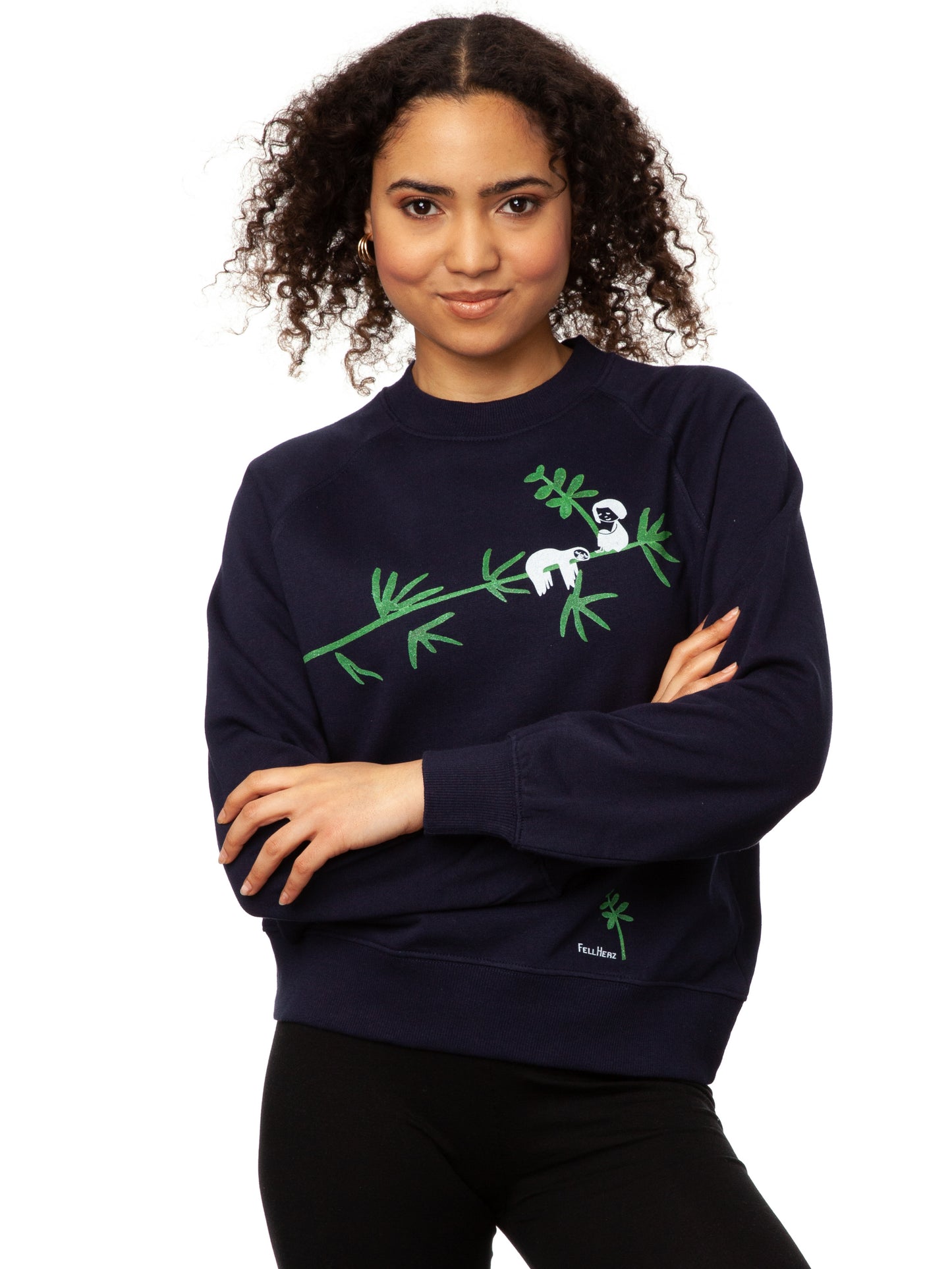 Sloth Raglan Sweater navy organic &amp; fair &amp; handprinted 