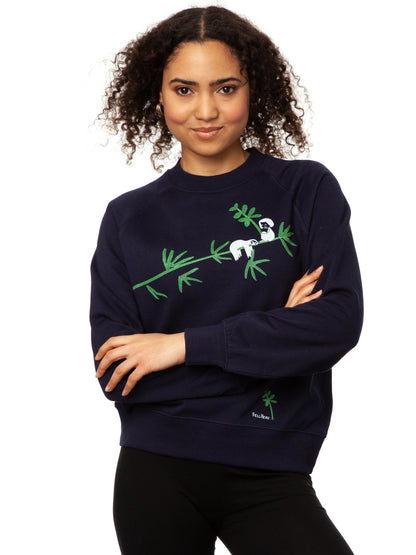 Sloth Raglan Sweater navy organic &amp; fair &amp; handprinted 
