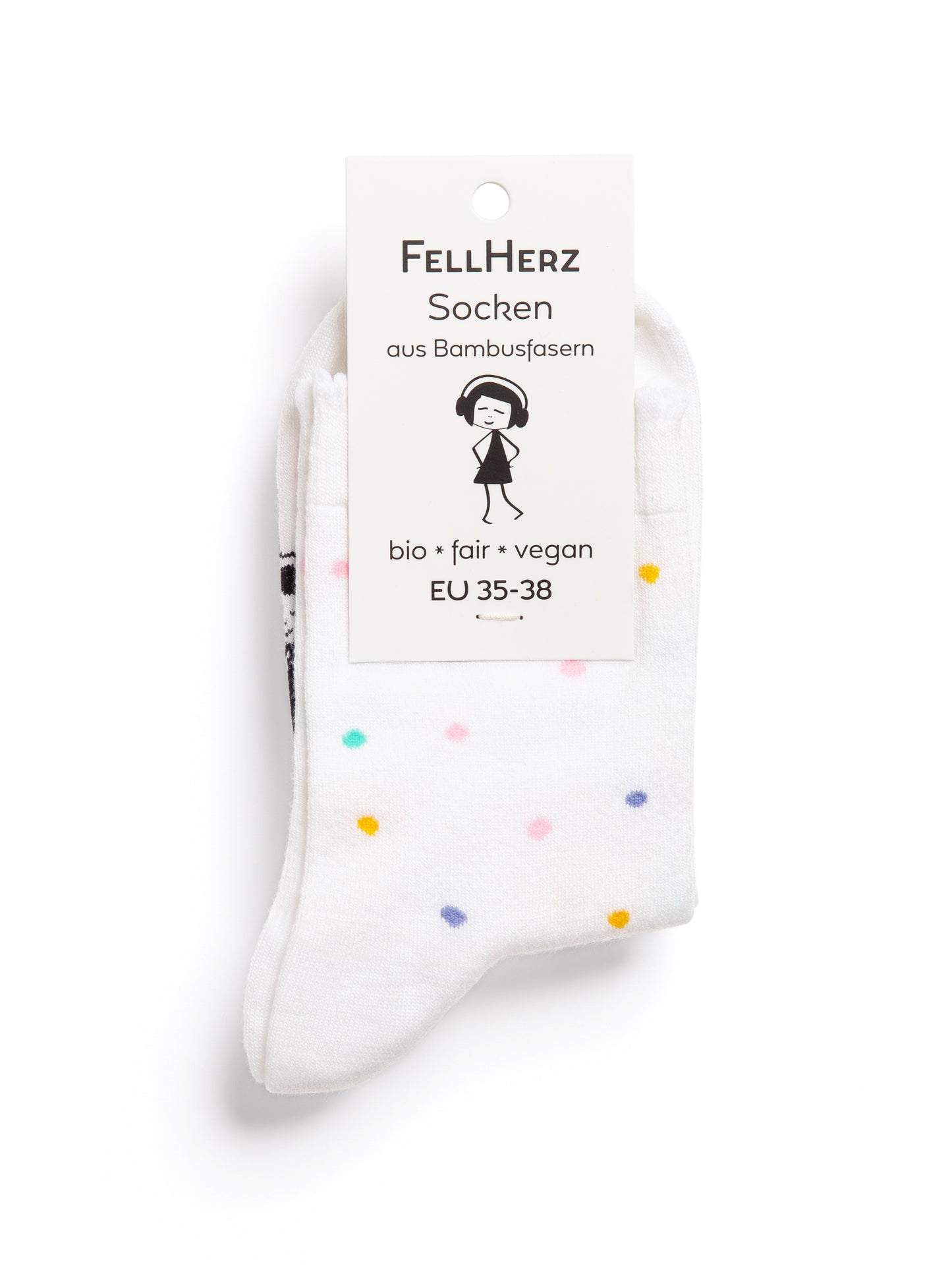 Pack of 6 socks with viscose (made of bamboo) mix confetti white and heart black