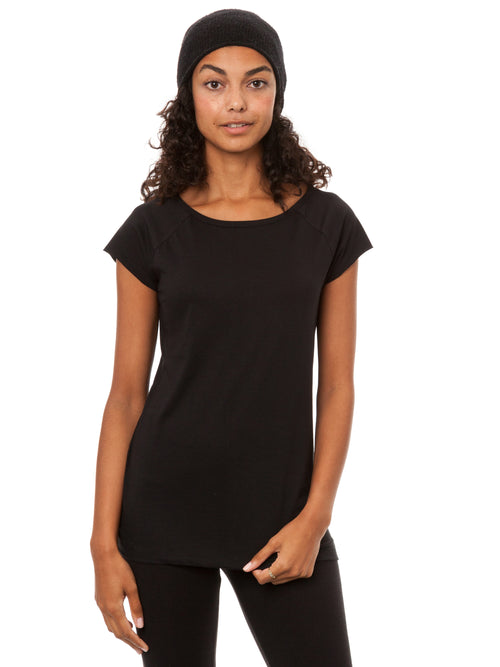 FellHerz Damen Cap Sleeve T-Shirt (Raglan-Ärmel) in Schwarz aus 100% Bio-Baumwolle (Biobaumwolljersey), fair und vegan produziert
