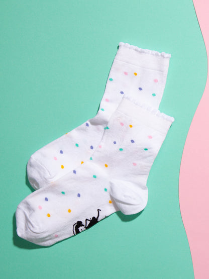 Pack of 6 socks with viscose (made of bamboo) mix confetti white and heart black
