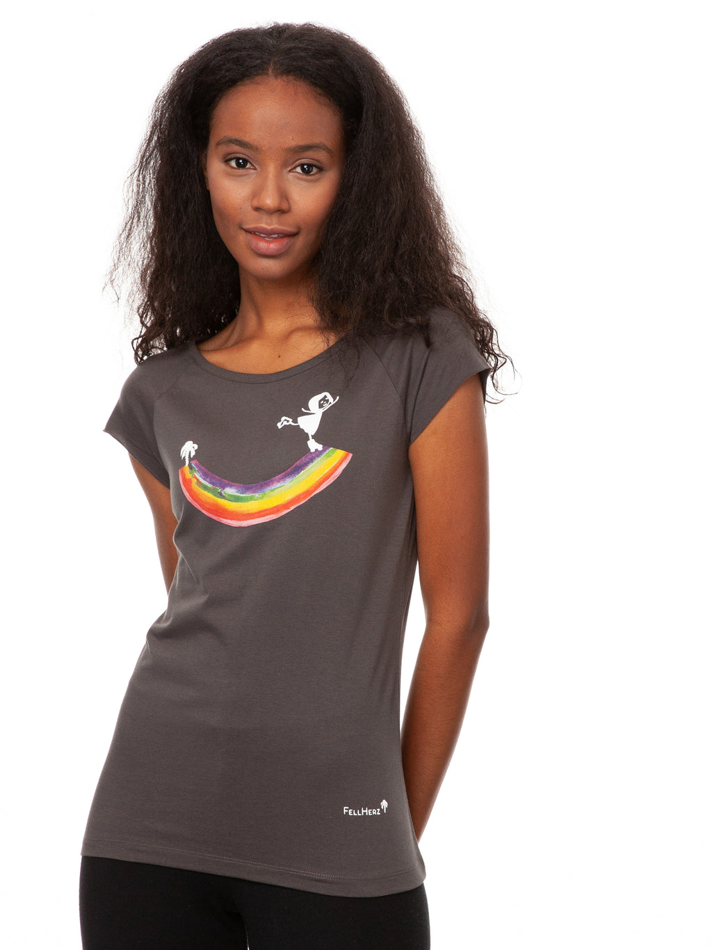 Rainbow girl Cap Sleeve dark grey