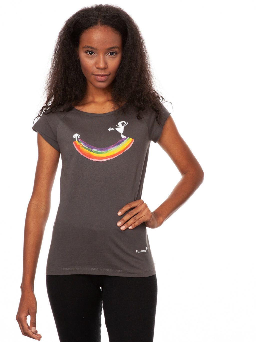 Rainbow girl Cap Sleeve dark grey
