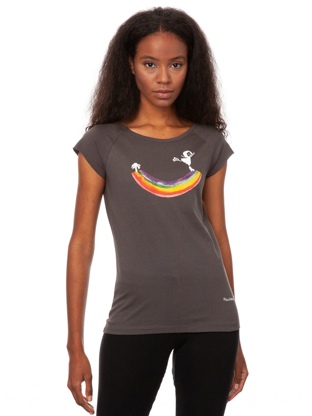 Rainbow girl Cap Sleeve dark grey