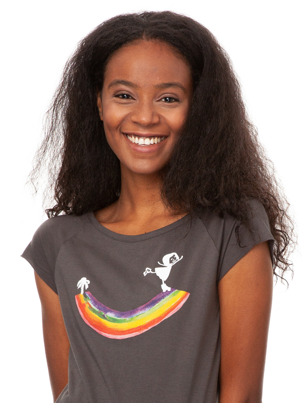 Rainbow girl Cap Sleeve dark grey