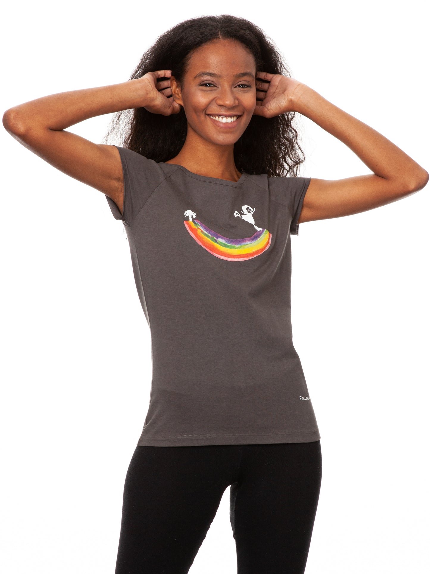 Rainbow girl Cap Sleeve dark grey