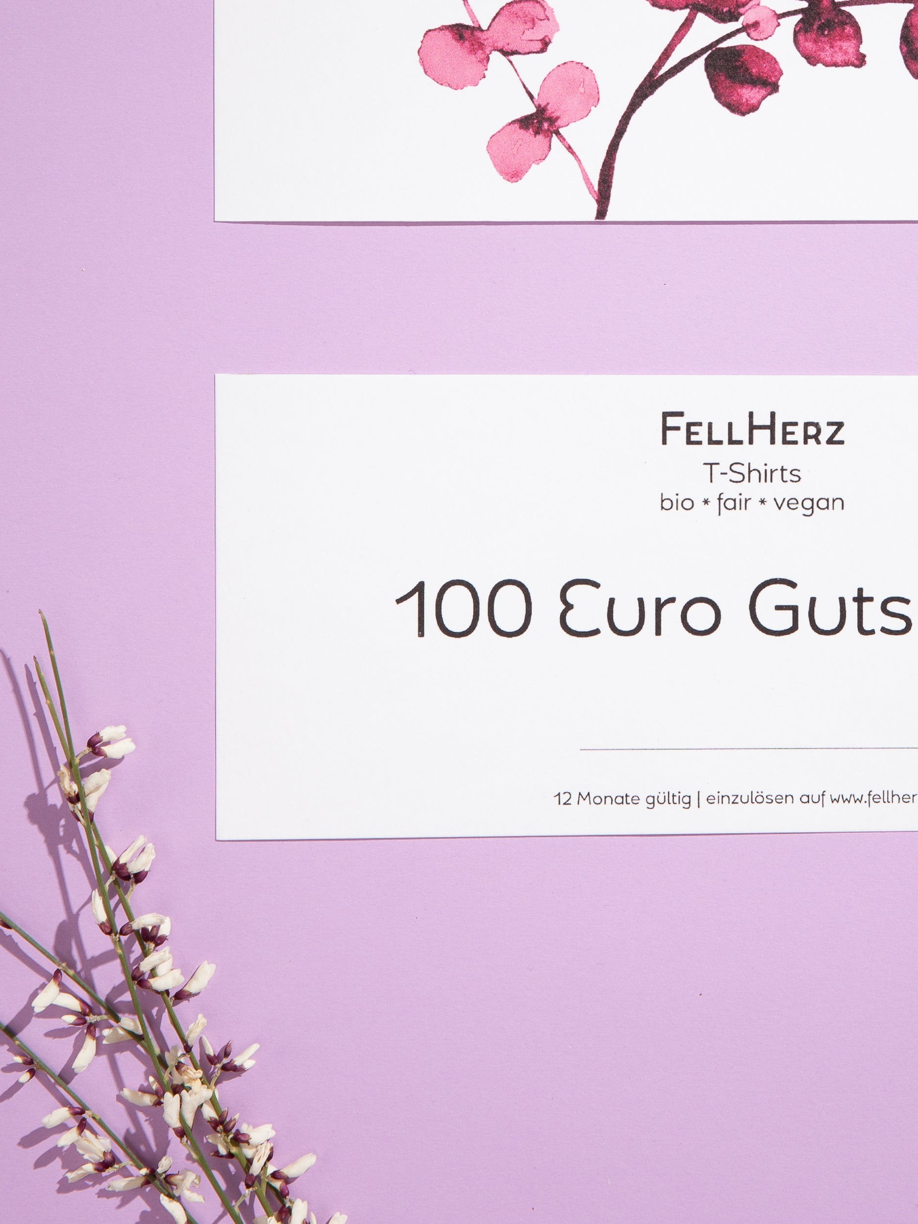 FellHerz hundert Euro Gutschein Detailansicht hinten mit Blume